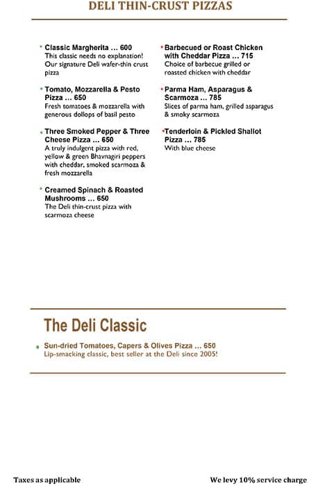 Indigo Delicatessen menu