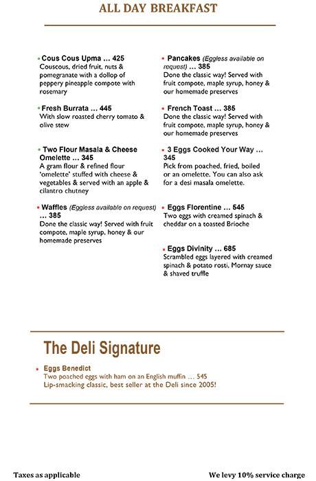Indigo Delicatessen menu