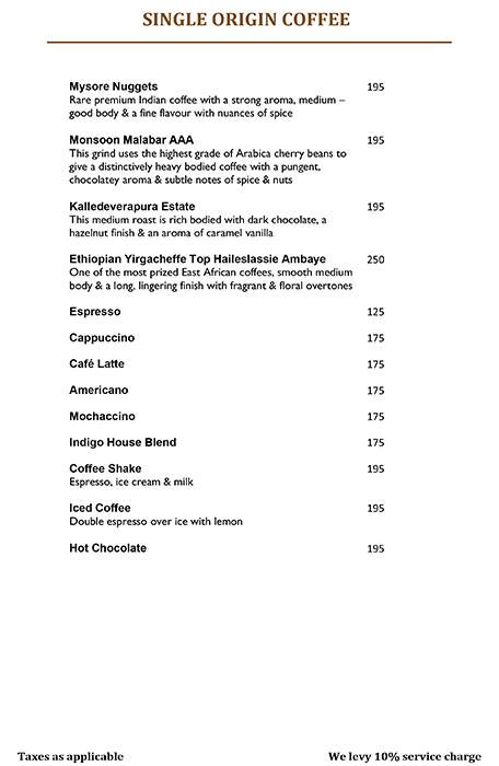 Indigo Delicatessen menu