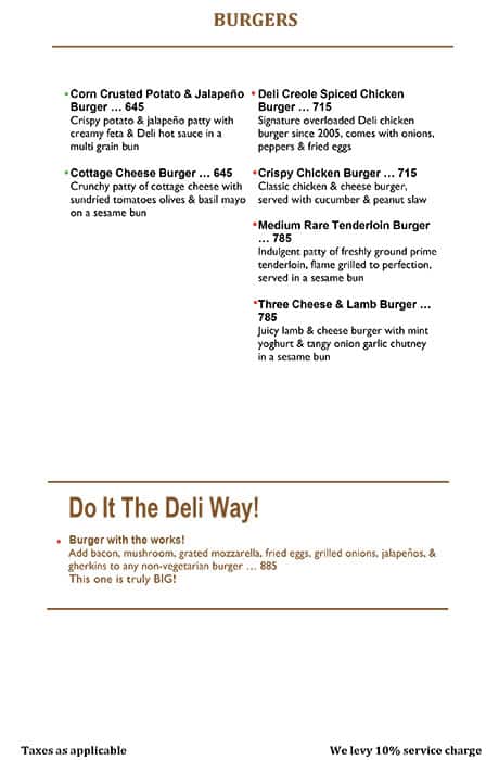 Indigo Delicatessen menu