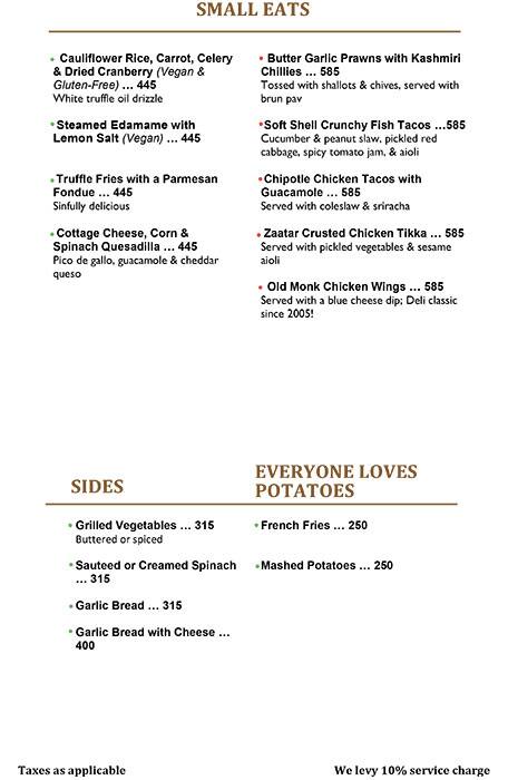 Indigo Delicatessen menu