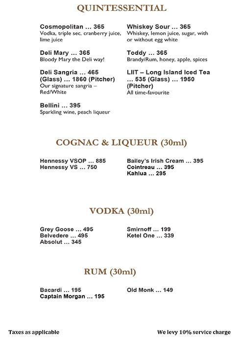 Indigo Delicatessen menu
