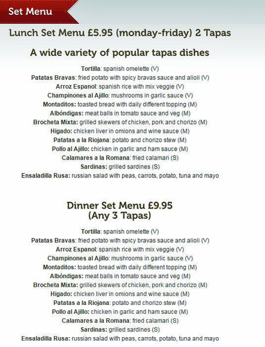 La Rueda Tapas Bar menu
