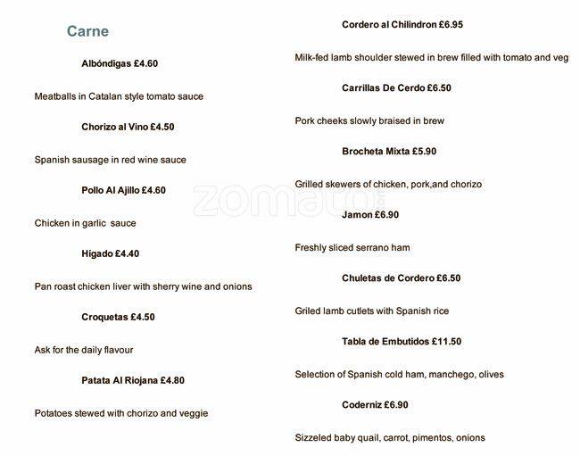 La Rueda Tapas Bar menu