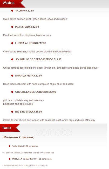 La Rueda Tapas Bar menu