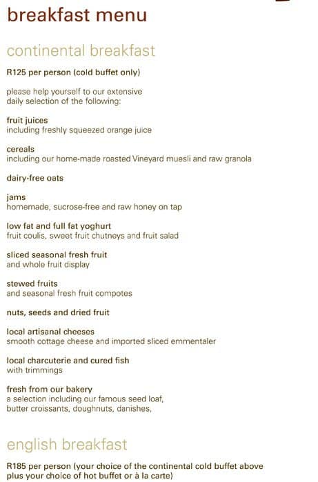 The Square - Vineyard Hotel Menu - Zomato SA