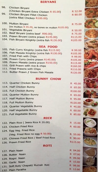 Menu at Cape To India Restaurant-Belgravia, Cape Town, Shop No. 1