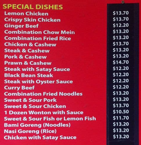 Menu at New Asia Takeaways fast food, Christchurch