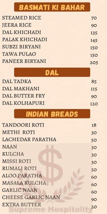 Supreme Spice - North India Club menu