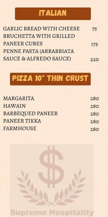 Supreme Spice - North India Club menu