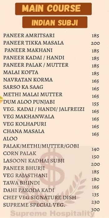 Supreme Spice - North India Club menu