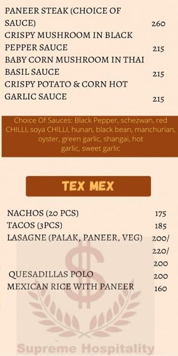 Supreme Spice - North India Club menu