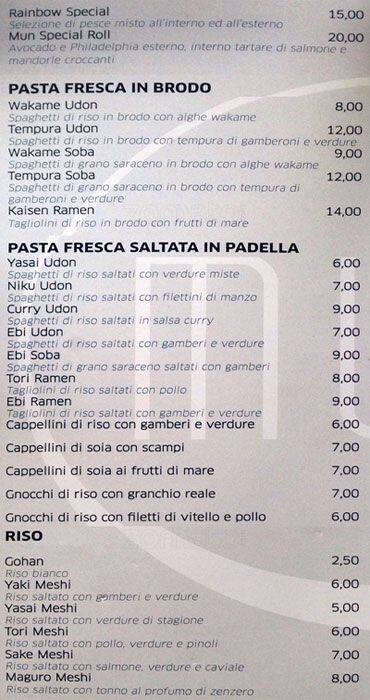 Menu di Ristorante Mūn 