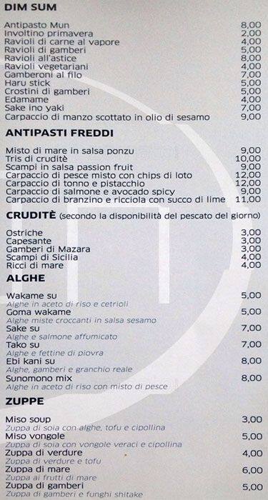 Menu di Ristorante Mūn 