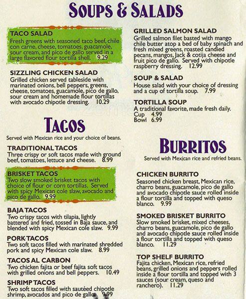 Menu at Casa Rita's restaurant, Frisco