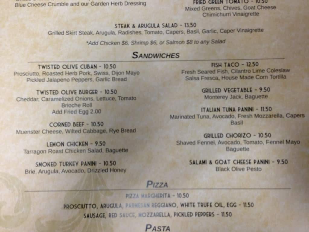 Menu at Twisted Olive pub & bar, Bethlehem