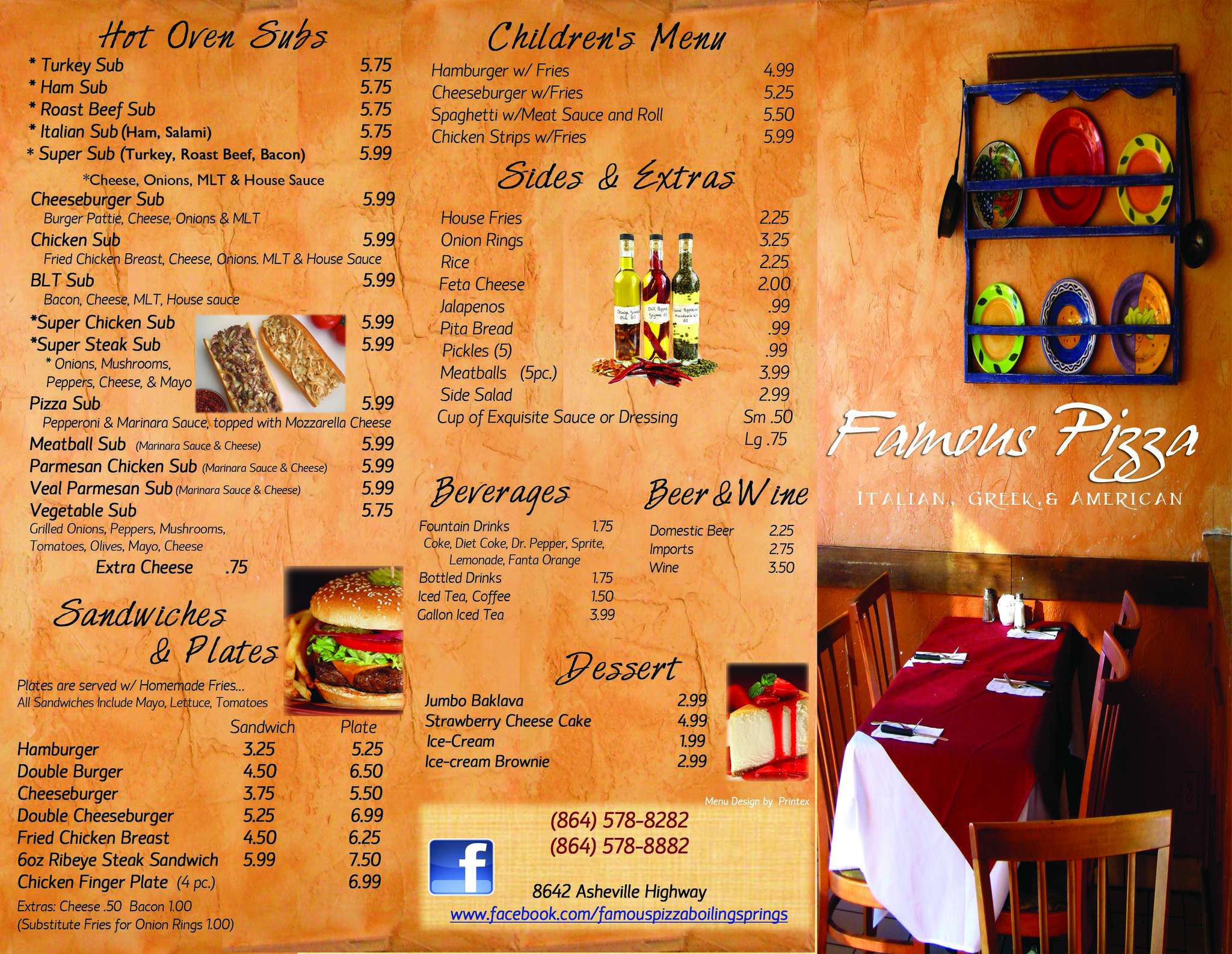 Menu at Famous Pizza Of Boiling Springs pizzeria, Boiling Springs