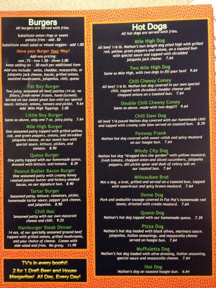 Menu at Fat Pat's Bar & Grill, Lafayette, 117 Westmark Blvd