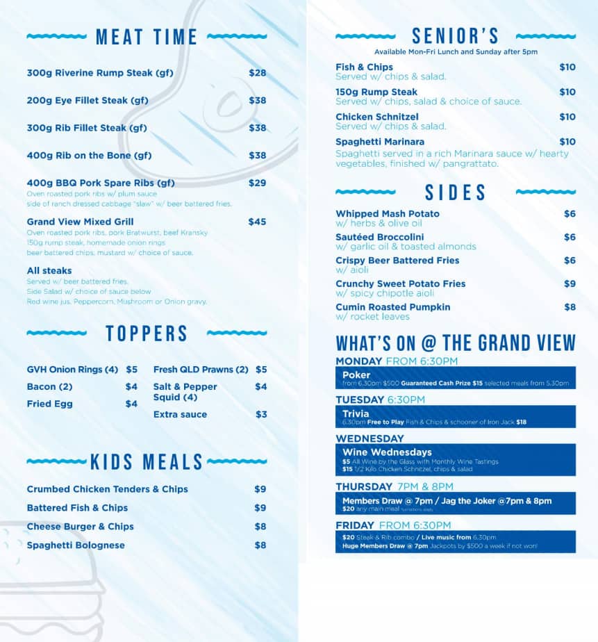 Menu at Grand View Hotel pub & bar, Cleveland Menu at Grand View Hotel pub & bar, Cleveland