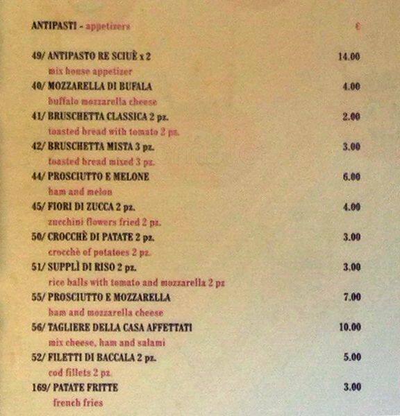 Menu di Osteria Re Sciué 
