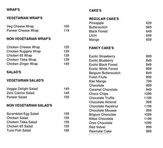Pista House menu