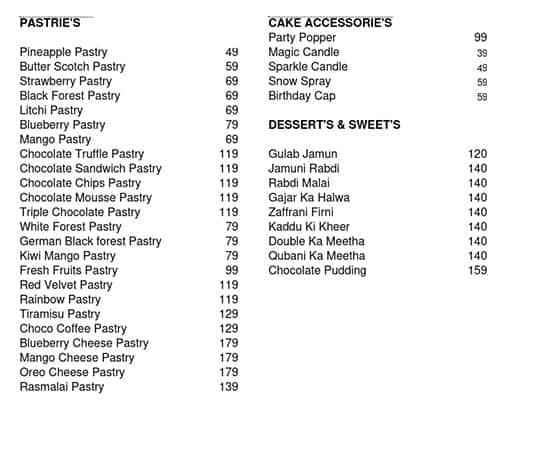 Pista House menu