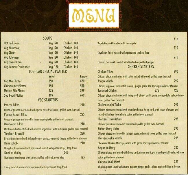 Tughlaq menu