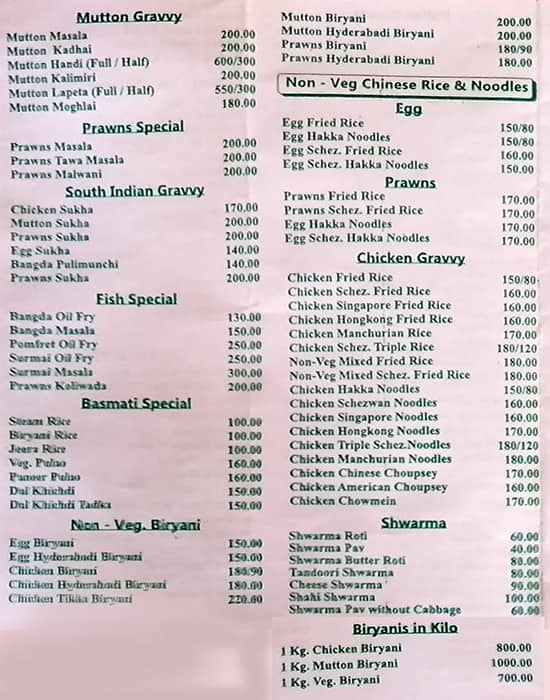 Centre Point Nx Kitchen menu