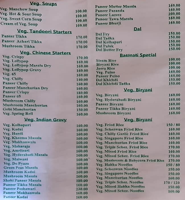 Centre Point Nx Kitchen menu