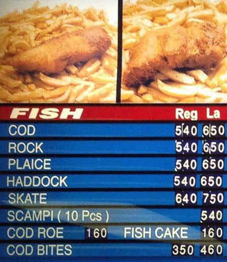 Britannia Fish Bar Menu Menu For Britannia Fish Bar Bromley London