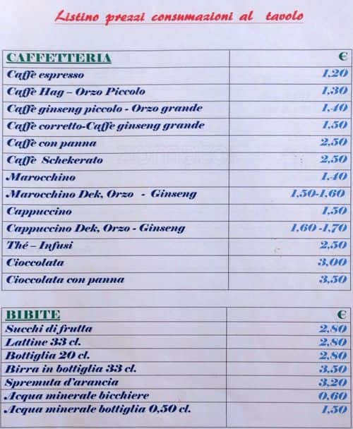 Menu di Pasticceria Caffetteria Torres 