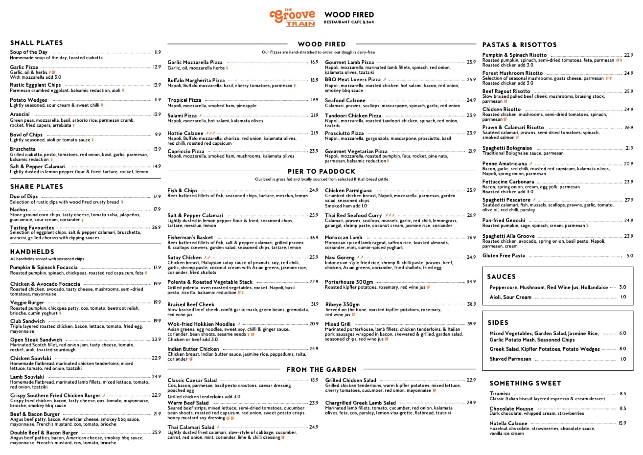 Menu at Groove Train cafe, Frankston