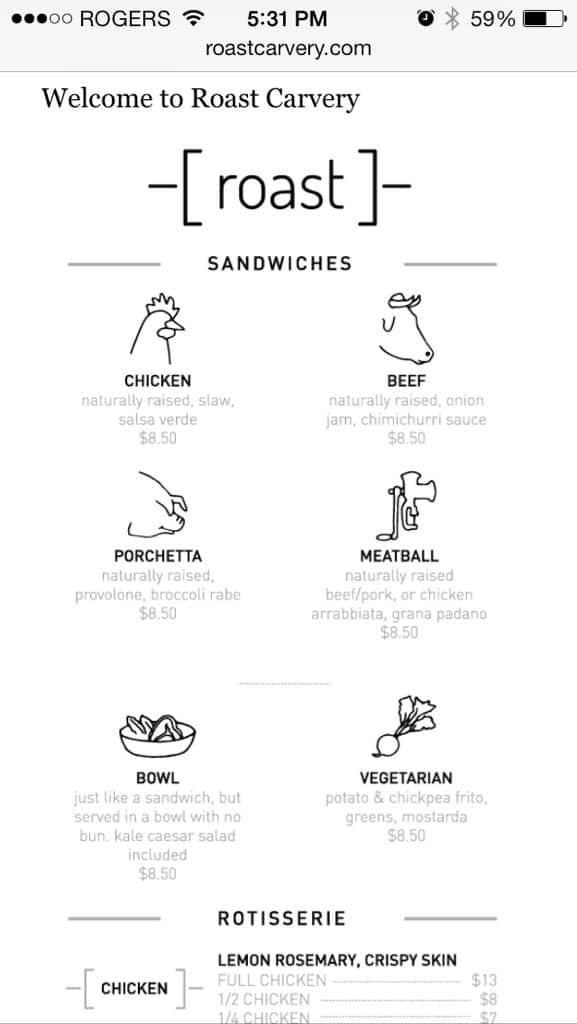 Menu at Roast Meat & Sandwich Shop restaurant, Victoria