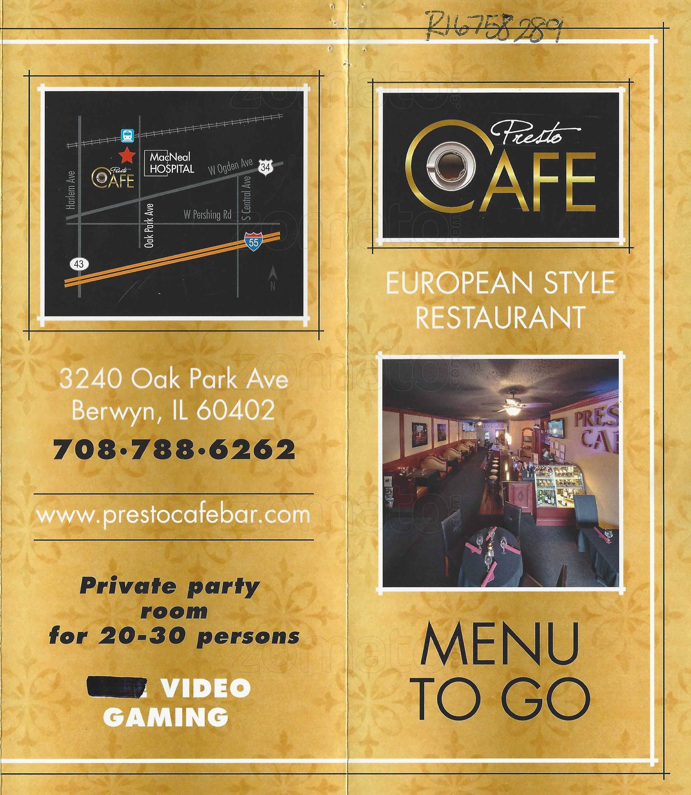 Presto Cafe Menu, Menu for Presto Cafe, Berwyn, Chicago Urbanspoon/Zomato