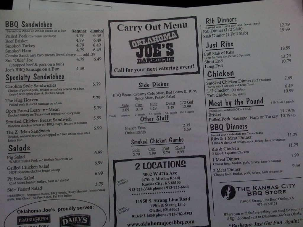 Joes Kansas City Bar-B-Que Menu - UrbanspoonZomato