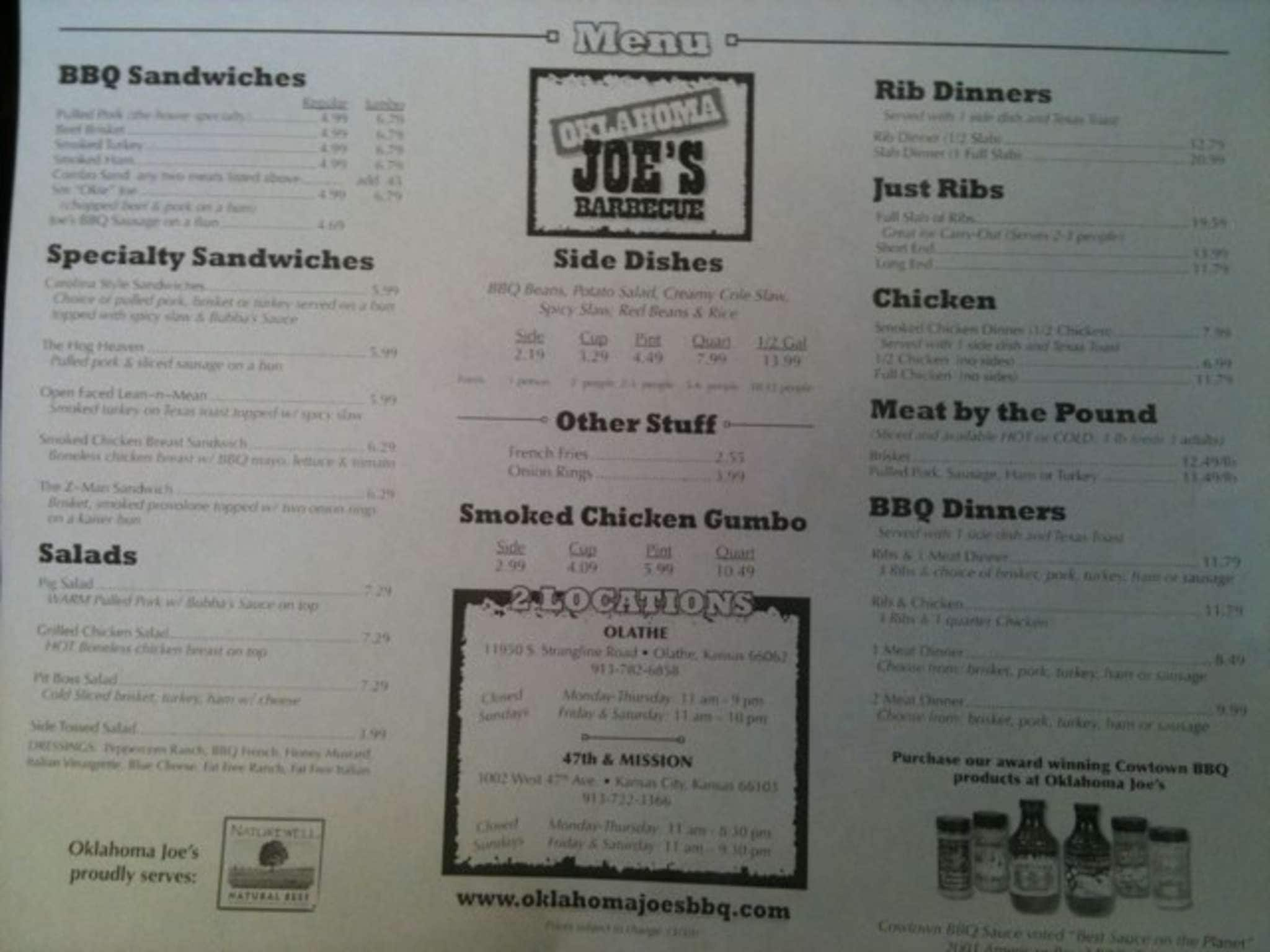 Menu At Joe's Kansas City Bar-B-Que, Kansas City