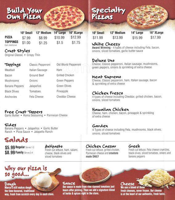 Marcos Pizza Printable Menu Printable World Holiday