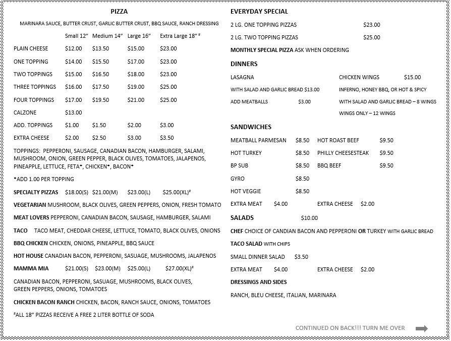 Butte Pizza Menu, Menu for Butte Pizza, Palmer, Anchorage Urbanspoon