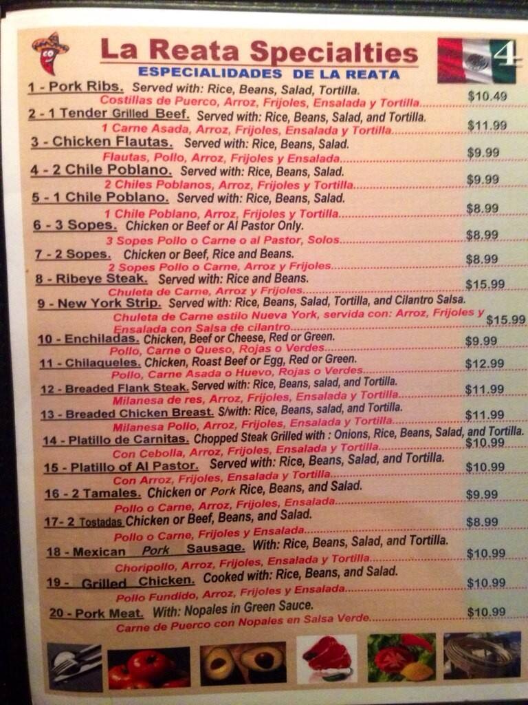 La Reata Taqueria Mexican Restaurant Menu Urbanspoon/Zomato