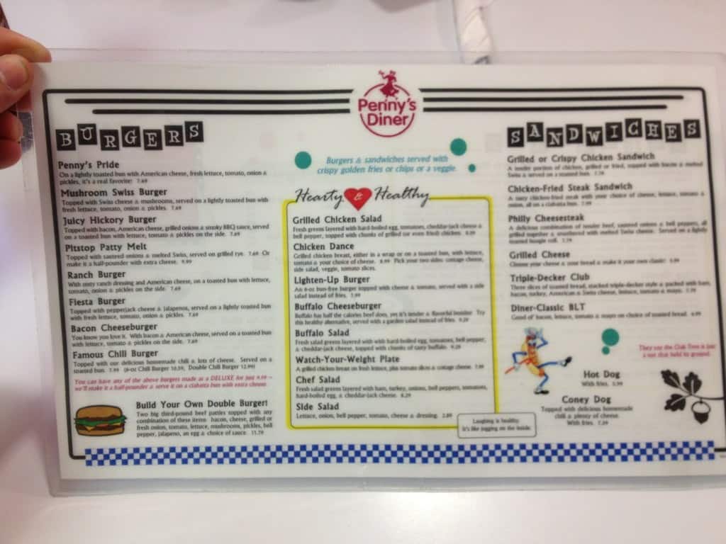 Menu at Penny's Diner restaurant, North Platte