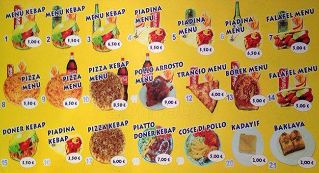 Menu di Istanbul Monte Ararat 