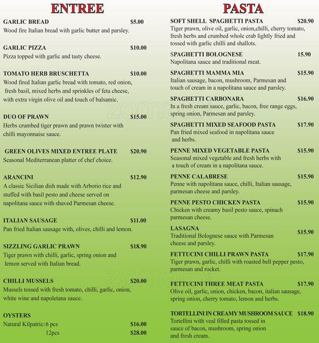 Green Olives Ristorante & Pizzeria Menu Urbanspoon/Zomato