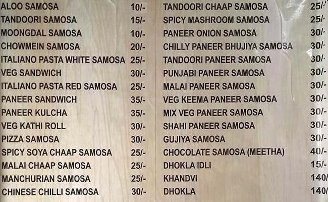Kumar Samosa Wala menu