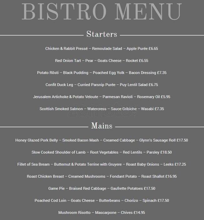 Carta de Purnell's Bistro & Ginger's Bar, Birmingham