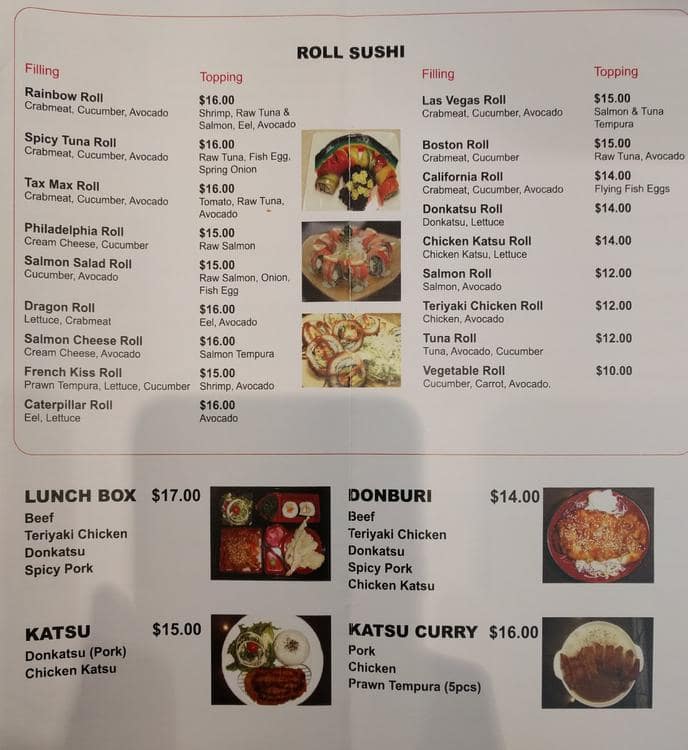 Menu of Haru Sushi, Ellerslie, Auckland