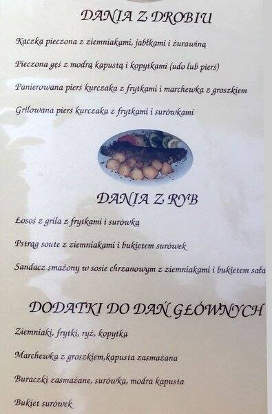 Menu at Pasieka restaurant, Warsaw