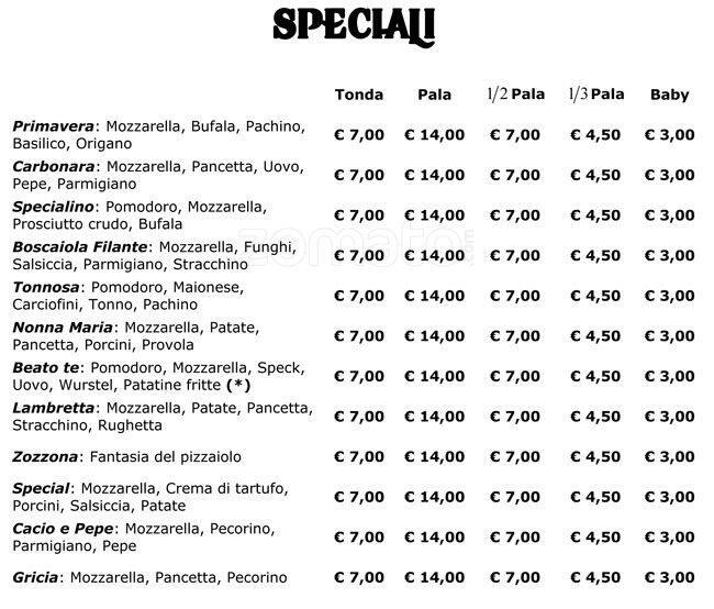 Pizza Special Speisekarte