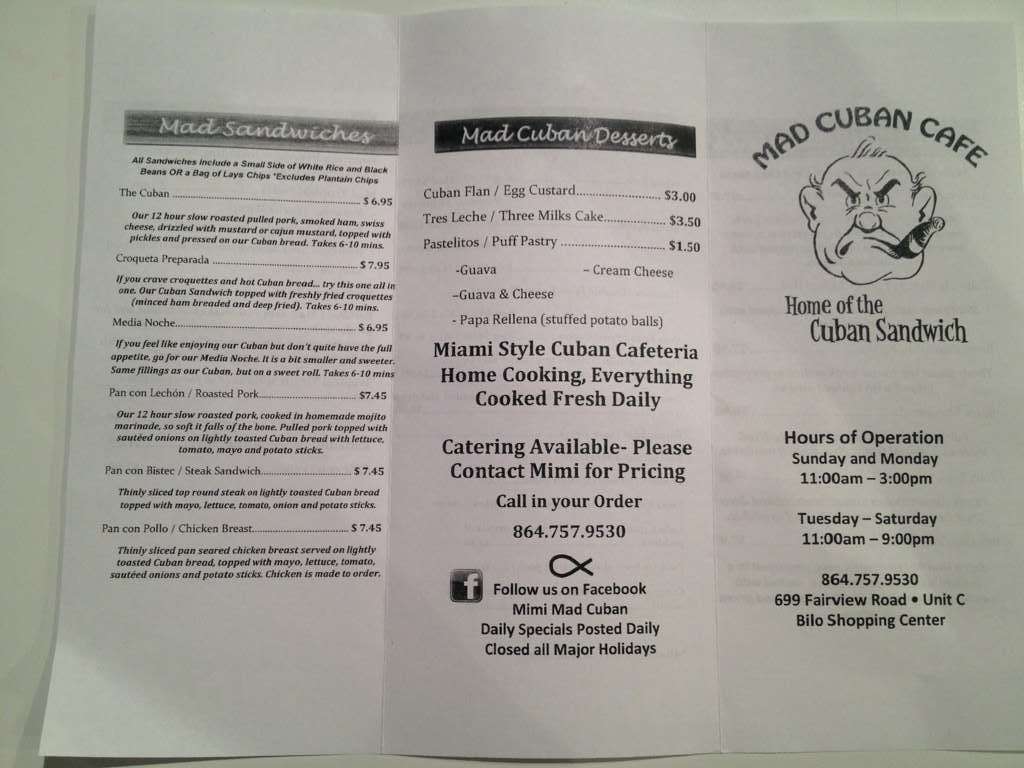 Mad Cuban Cafe Menu, Menu for Mad Cuban Cafe, Simpsonville, Greenville