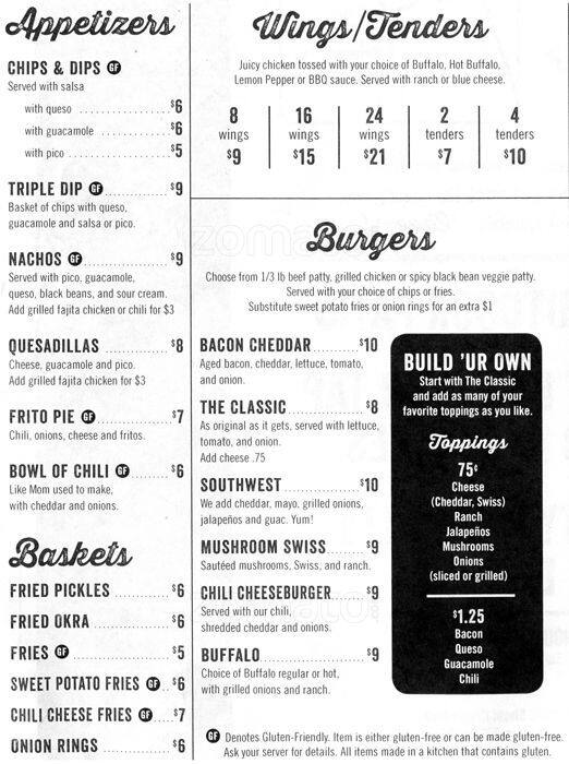 Delaney's Icehouse menu, Menu restauracji Delaney's Icehouse, Allandale