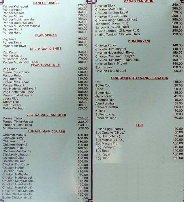 Chop King, Vashi Menu